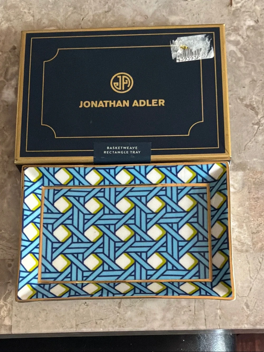Jonathan Adler Blue, Yellow & White Geometric Ceramic Tray